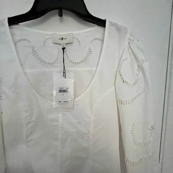 NWT 7 For All Mankind Women Cotton Balloon Sleeves Eyelet Top White Size S - Picture 7 of 15